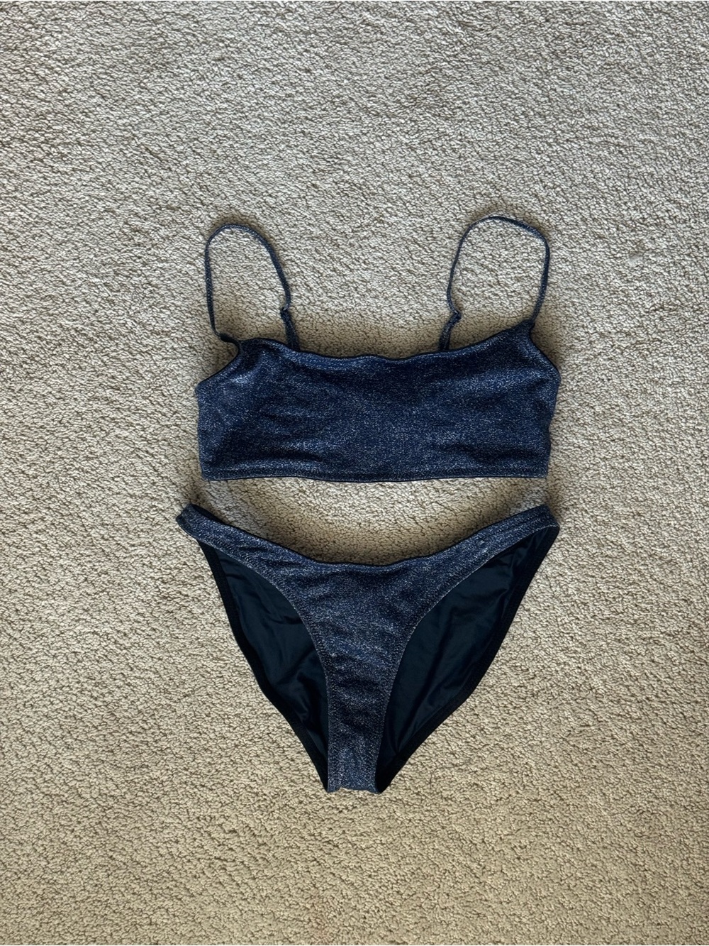 triangl swimwear shimmery navy blue bikini set